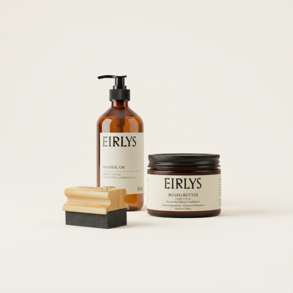 Eirlys Care Set – Mineral Oil, Board Butter & Maple Applicator